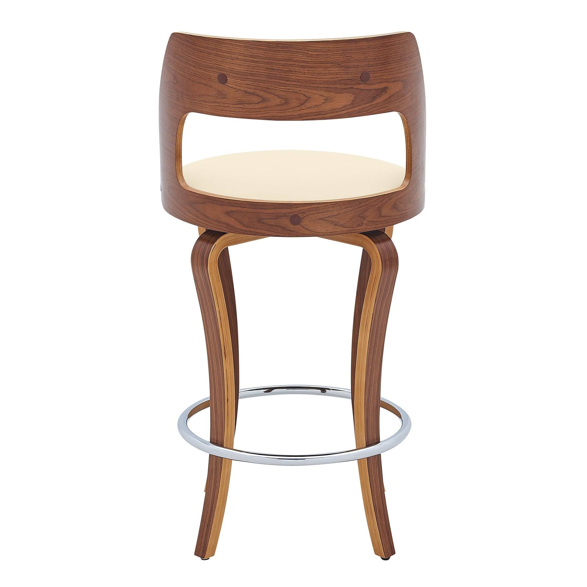 Swivel Gray Faux Leather and Walnut Wood Bar Stool M1568