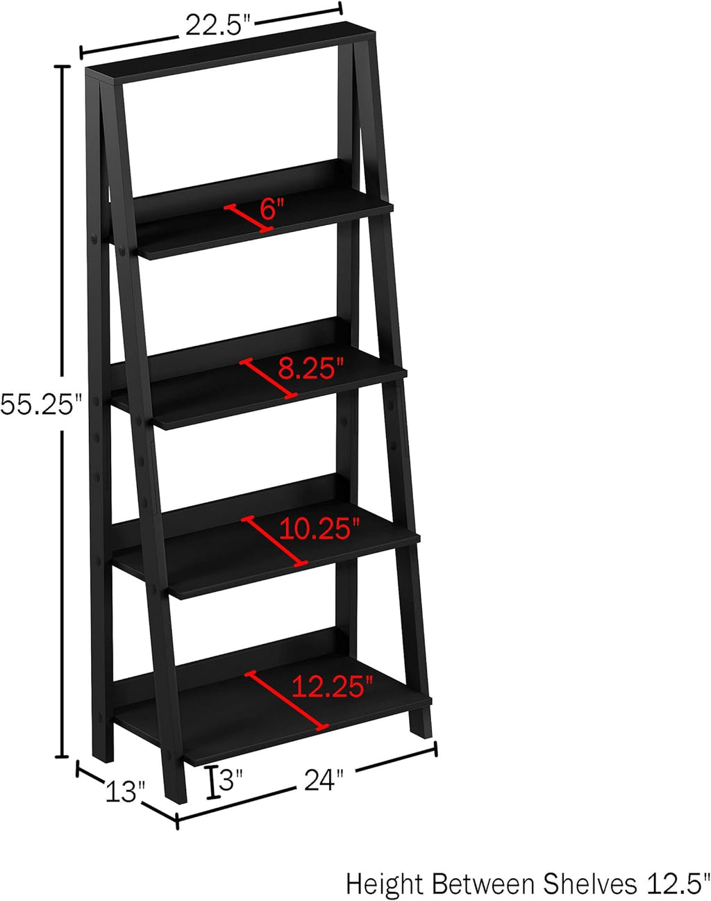 Black 4-Tier Wooden Ladder Bookshelf F6317