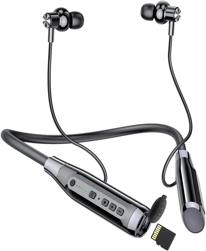 Wireless Bluetooth Neckband Earphones with TF Card Slot, 100H Playtime, Black A448