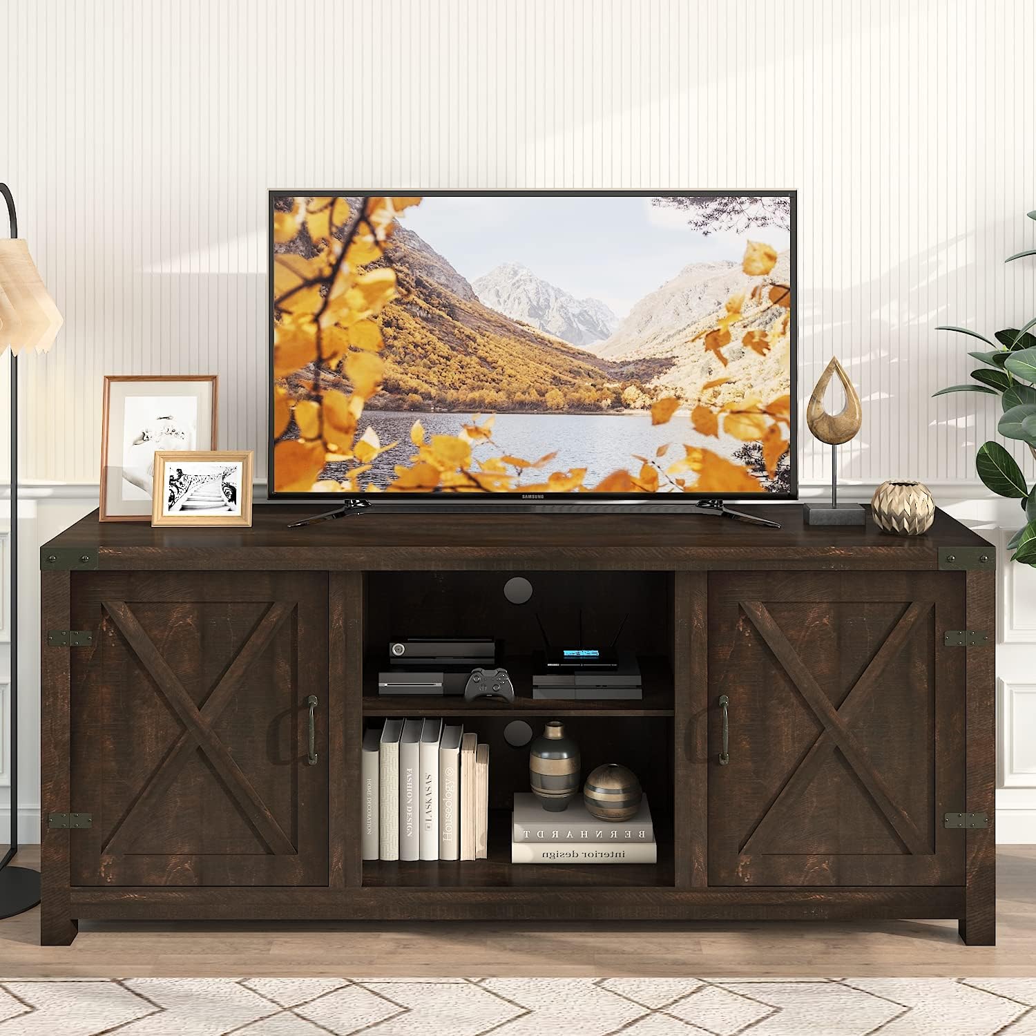 Espresso TV Stand with 3-Level Adjustable Storage Shelves Z74285