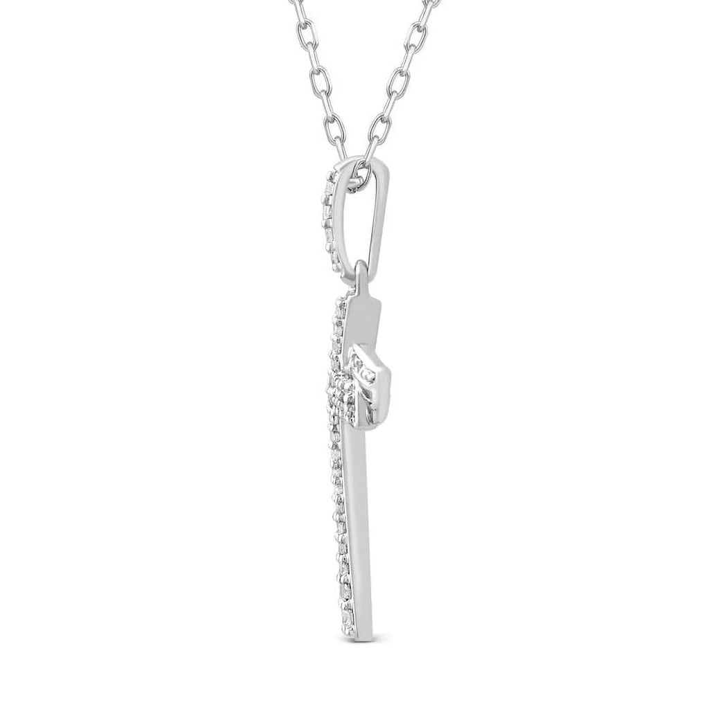 14K White Gold Holy Cross Necklace with Diamond Accents N5091