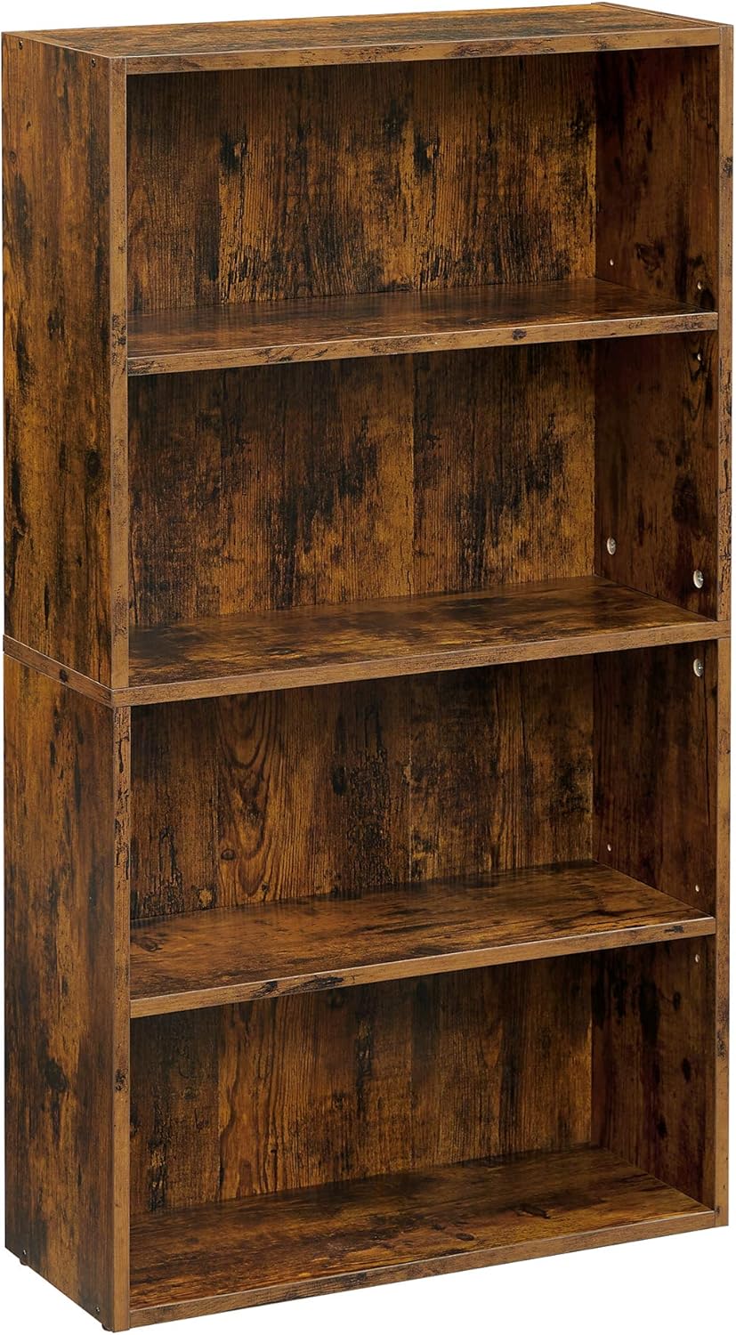 Rustic Brown Open Bookcase with Adjustable Shelves R7716