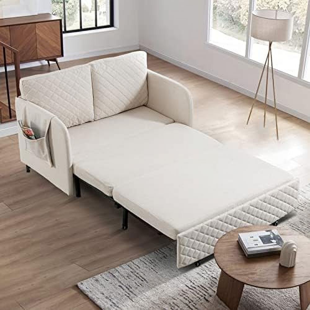 Sleeper Sofa Bed 46-inch Linen Loveseat Couch with Pull-Out Bed N9699