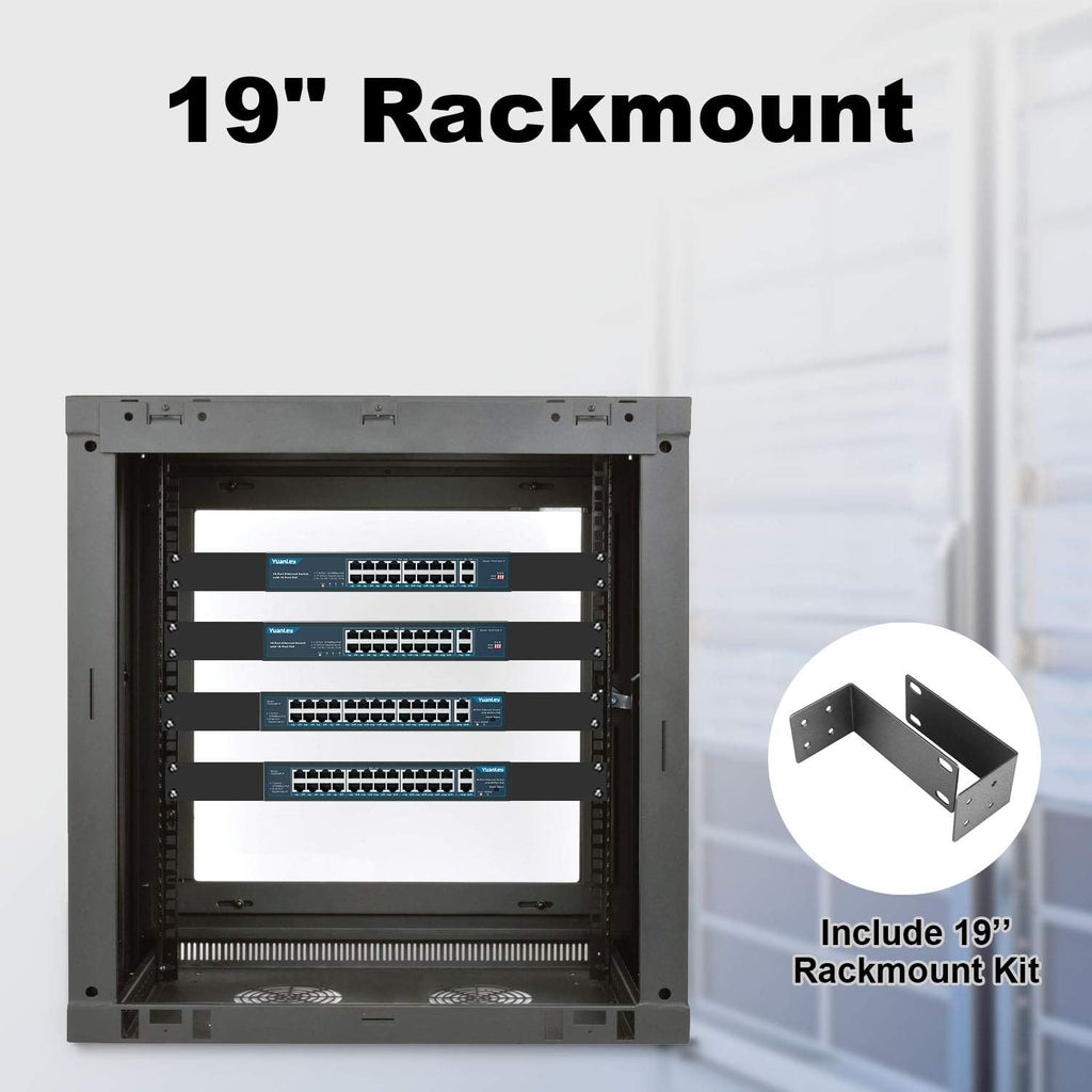 26 Port PoE Switch, 24 PoE+ Port 100Mbps, 2 Uplink Gigabit, 400W Rackmount Unmanaged Switch V8271
