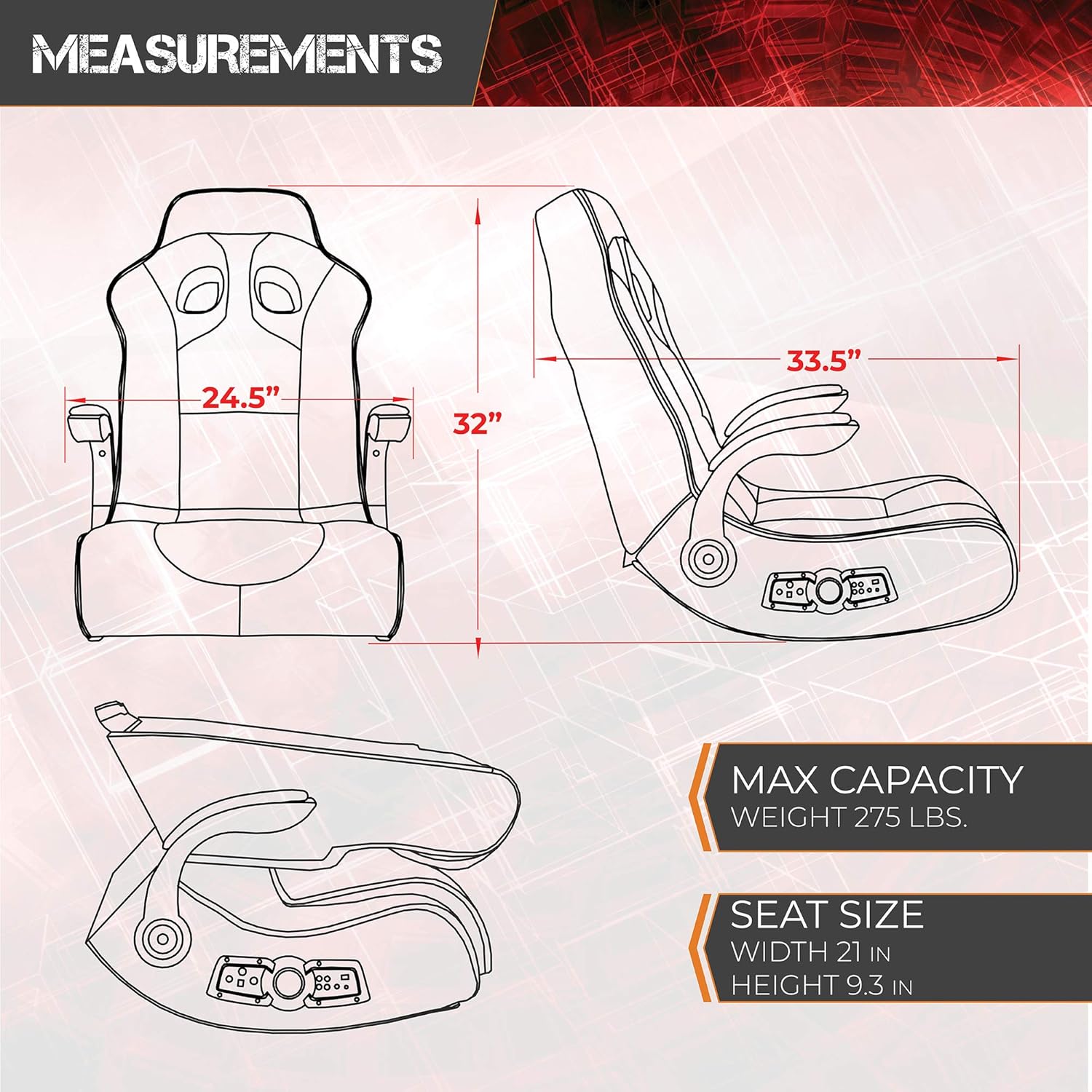 Black/Red Wireless Bluetooth Gaming Floor Rocker Z94951