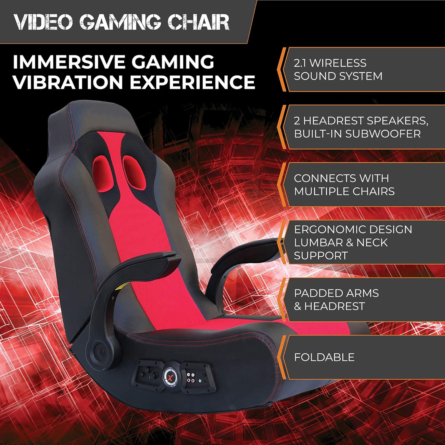 Black/Red Wireless Bluetooth Gaming Floor Rocker Z94951