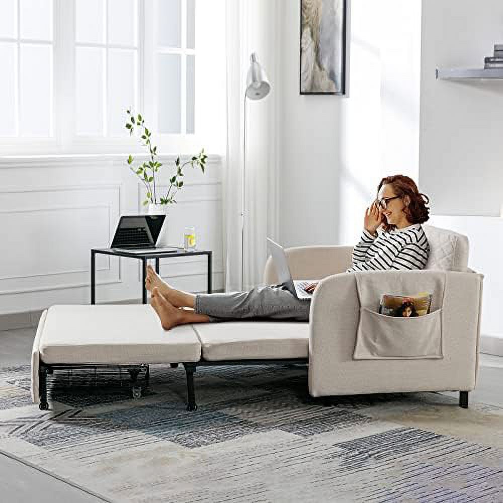 Sleeper Sofa Bed 46-inch Linen Loveseat Couch with Pull-Out Bed N9699