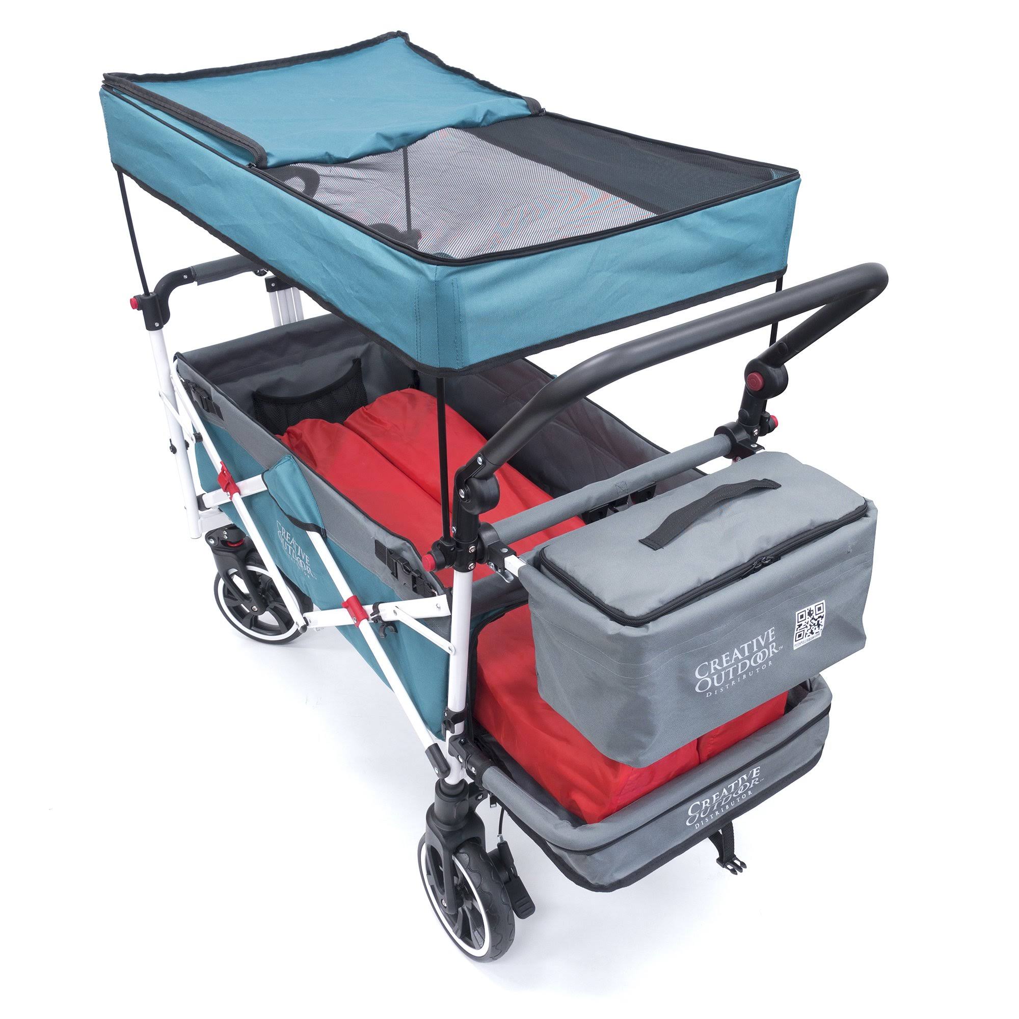 Teal Gray Folding Wagon Stroller with Canopy A4644