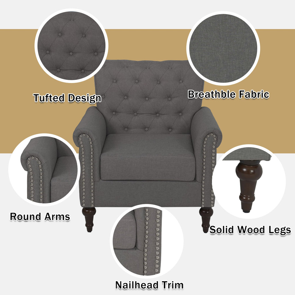 Dark Gray Linen Fabric Accent Arm Chair Z649