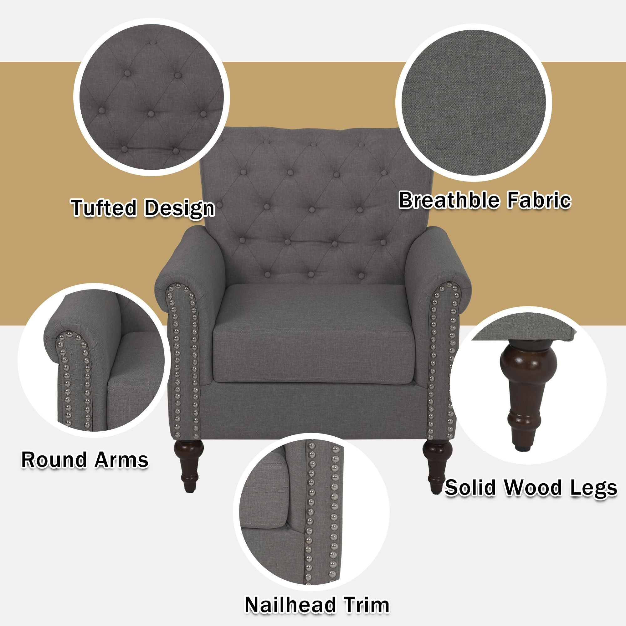 Dark Gray Linen Fabric Accent Arm Chair Z649
