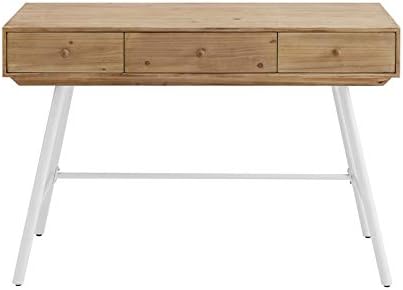 White Wood and Metal Three Drawer Desk L432840