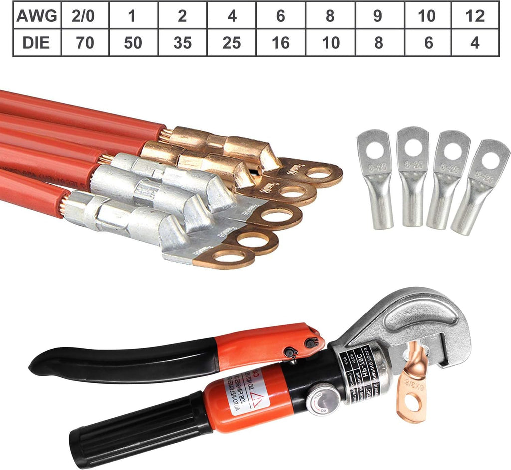 10 Ton Hydraulic Cable Crimper with 9 Dies and Stainless Steel Cable Cutter P180153
