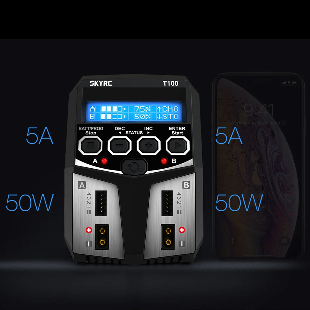T100 Dual Balance Charger 5A 100W AC100-240V XT60 Plug L45724