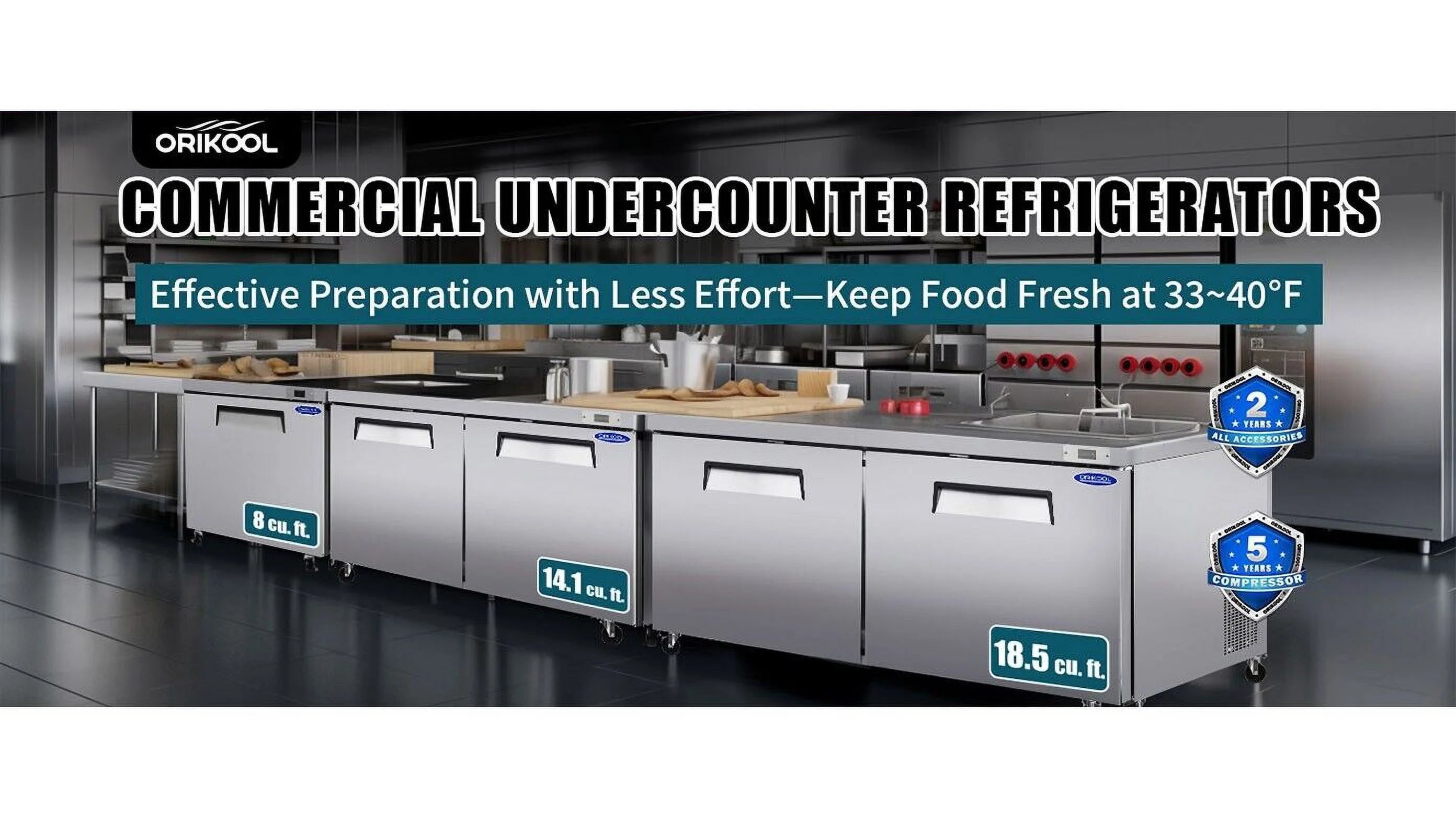 60" Commercial Stainless Steel Undercounter Work Top Refrigerator 18Cu.Ft F928