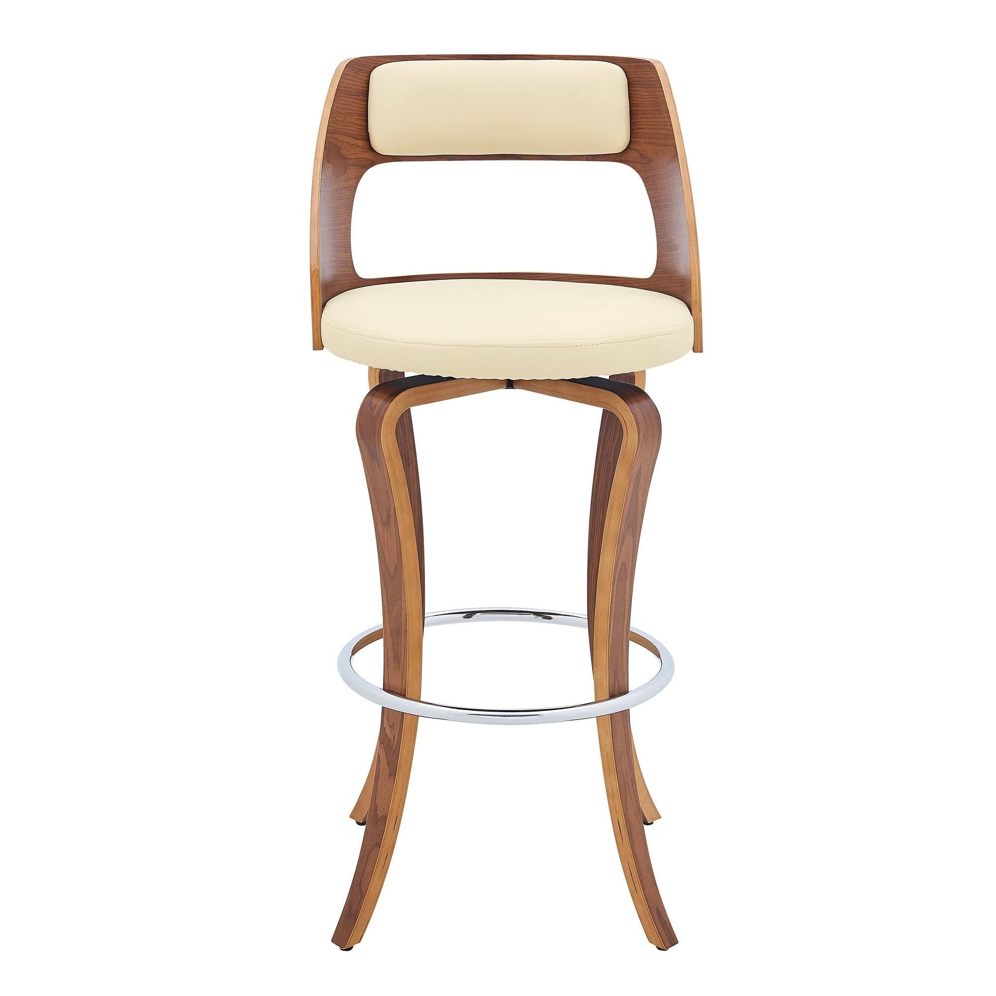 Swivel Gray Faux Leather and Walnut Wood Bar Stool M1568