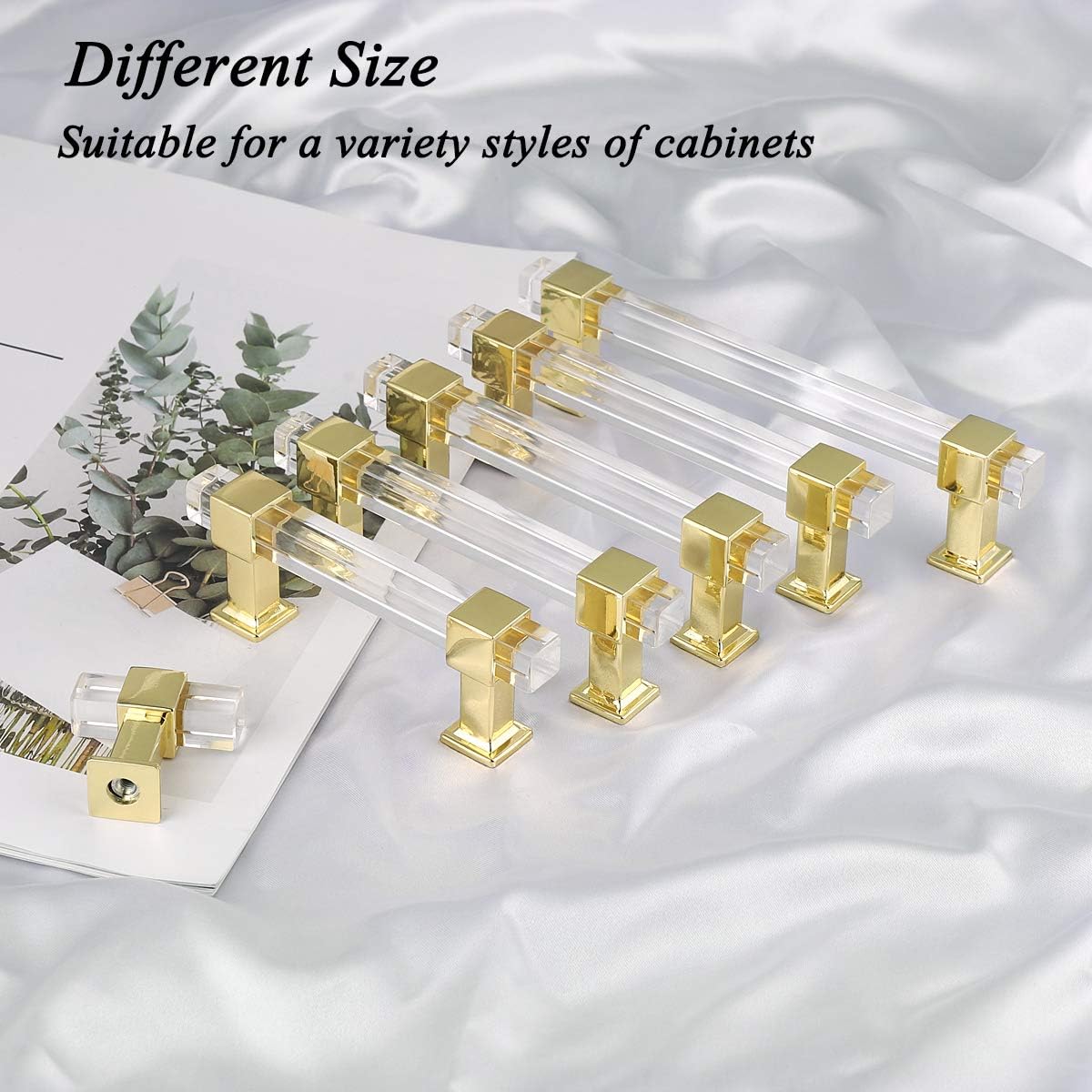 25 Pack 4 Inch Hole Center Gold Cabinet Handles with Square Acrylic Tube and Zinc Alloy Base K1919