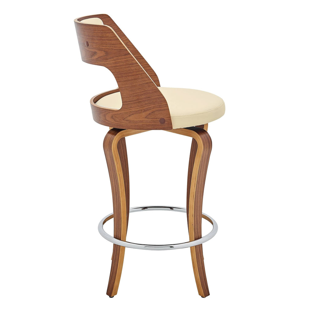 Swivel Gray Faux Leather and Walnut Wood Bar Stool M1568