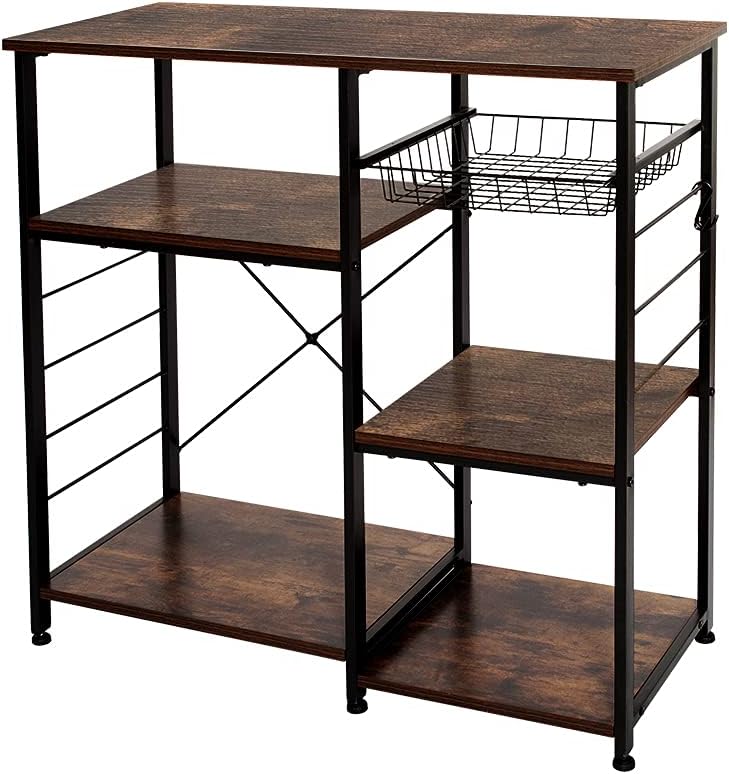Light Walnut Kitchen Cart with Wooden Top S82814