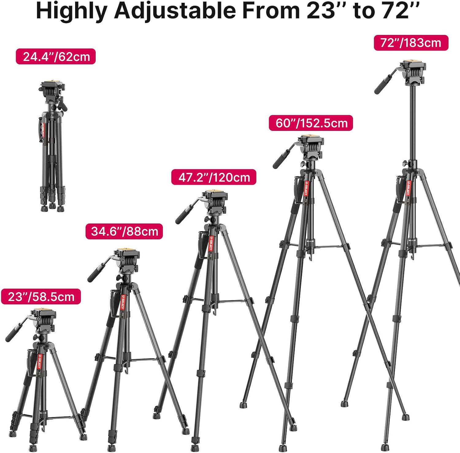 72" Heavy Duty Aluminum Tripod with Fluid Head, Pack of 2 C916