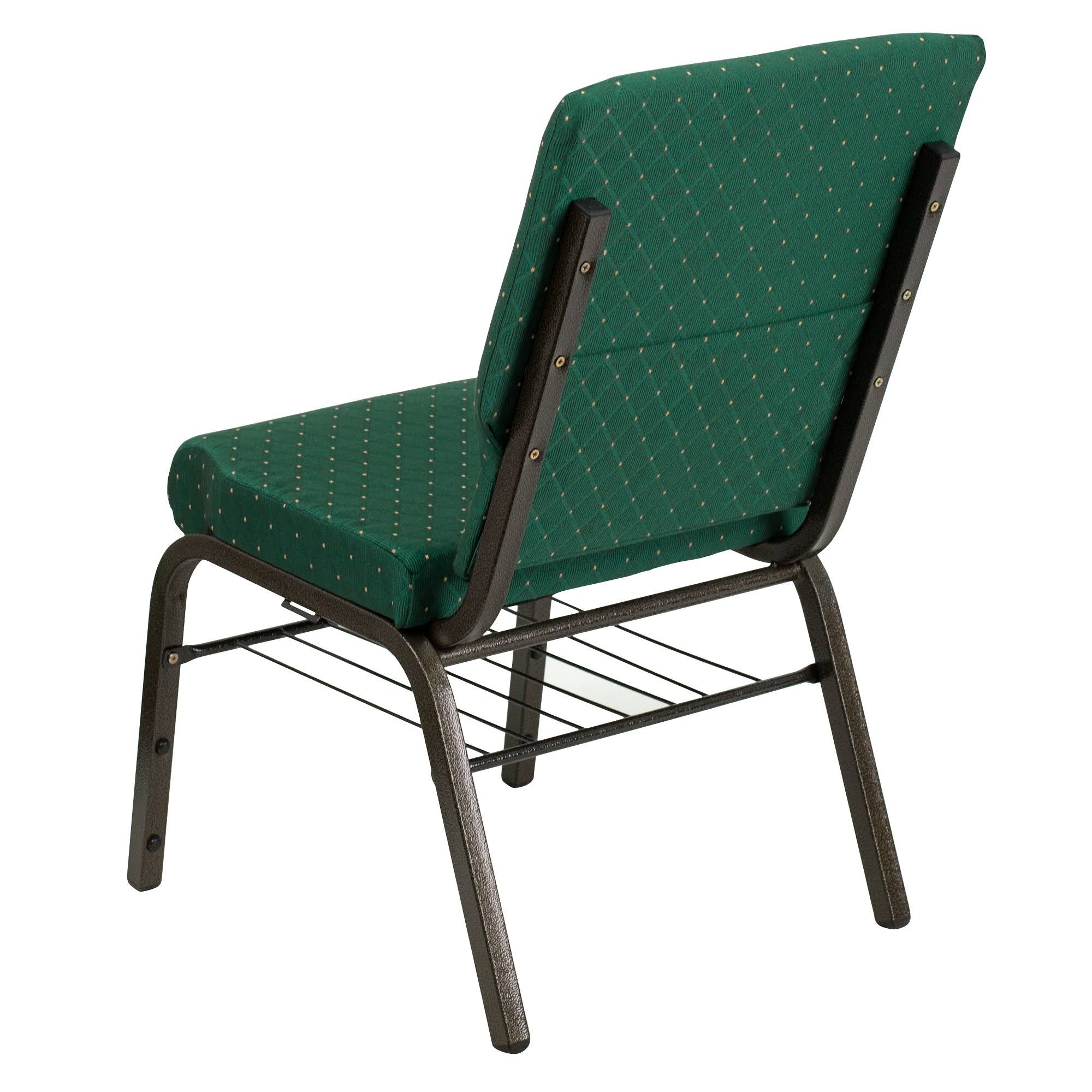 Church Chair with Book Rack Green Patterned Fabric T128264