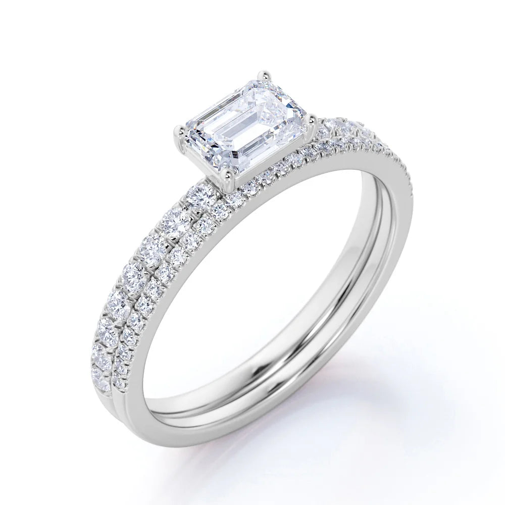18K White Gold Plated Emerald Cut Moissanite Wedding Set G45551