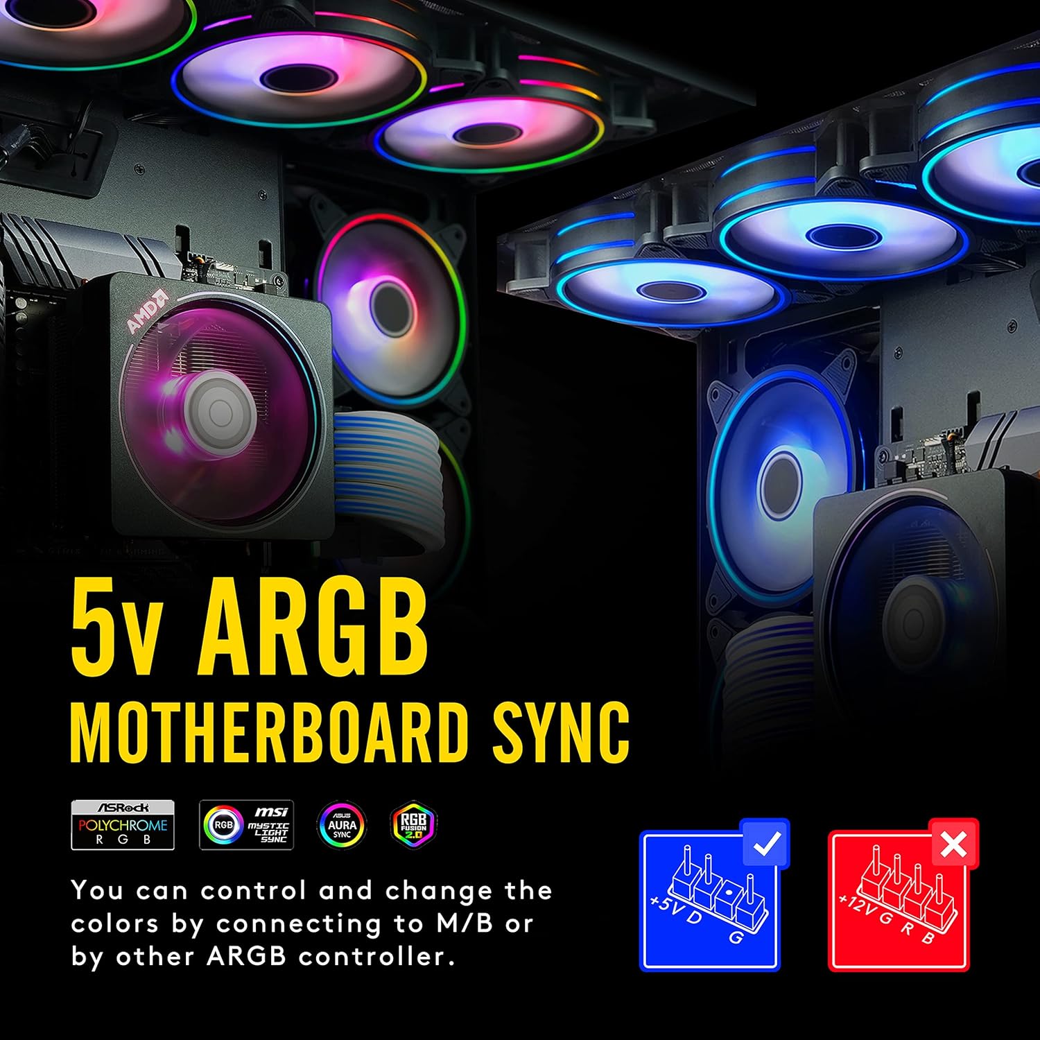 6 Pack 120mm RGB Addressable PC Case Fan with Hub and Remote L965542