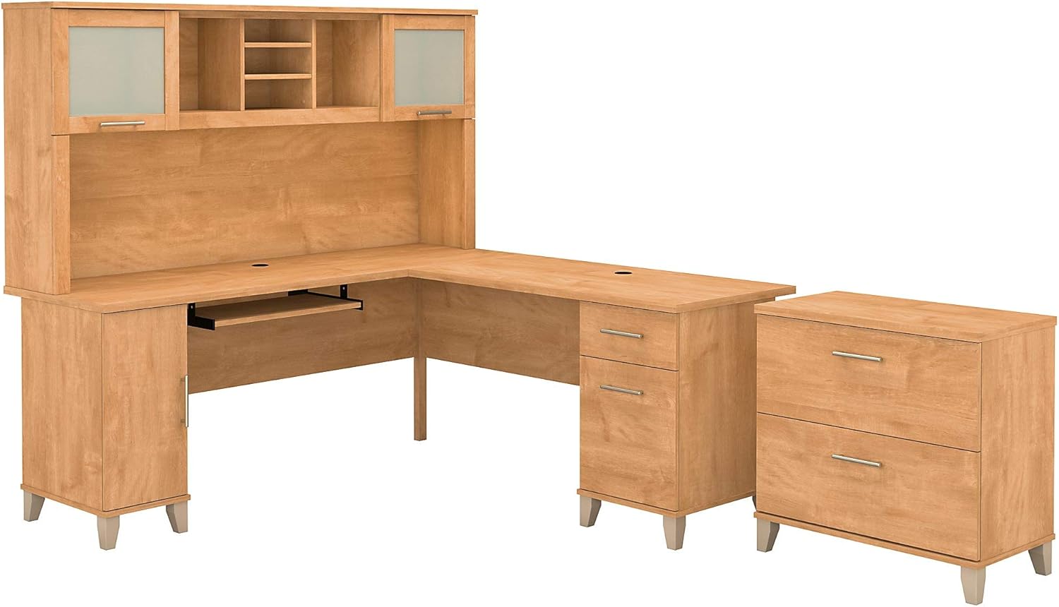 60W L Shaped Desk with Hutch and Lateral File Cabinet T375