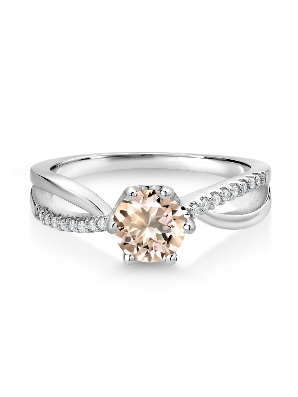 925 Sterling Silver Ring Round Morganite and Moissanite 0.68 Cttw D563457