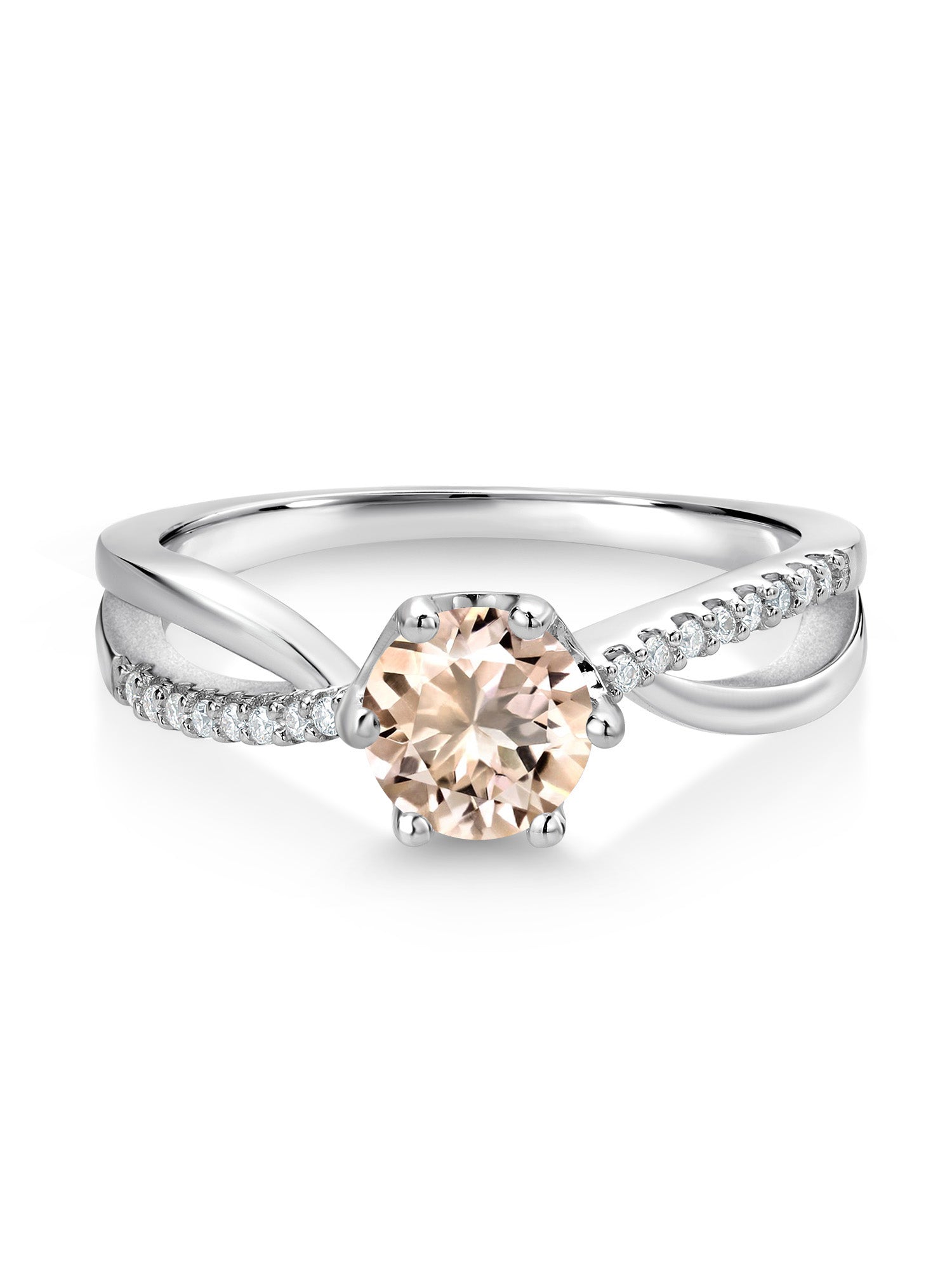925 Sterling Silver Ring Round Morganite and Moissanite 0.68 Cttw D563457