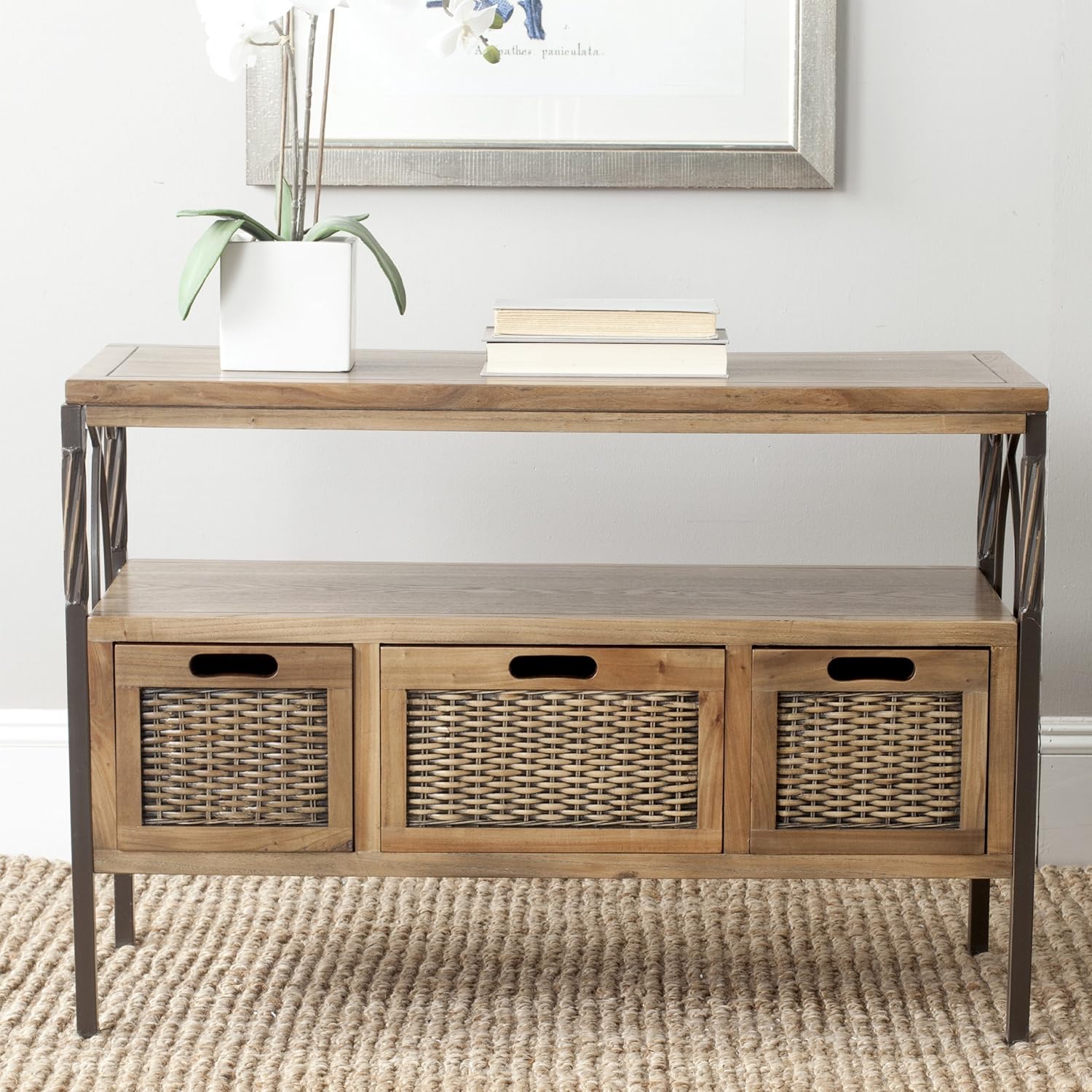 Antique Dark Walnut and Pewter 3-Drawer Console Table Z420428