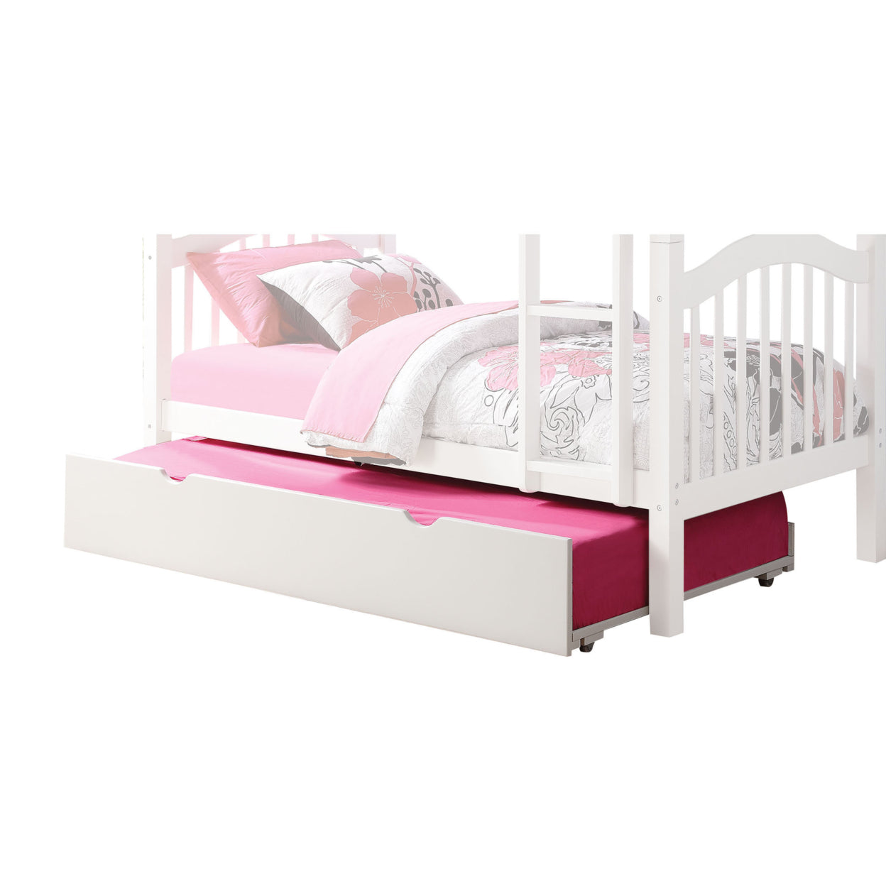 White Wooden Trundle with Caster Wheels and Cut Out Handles L248