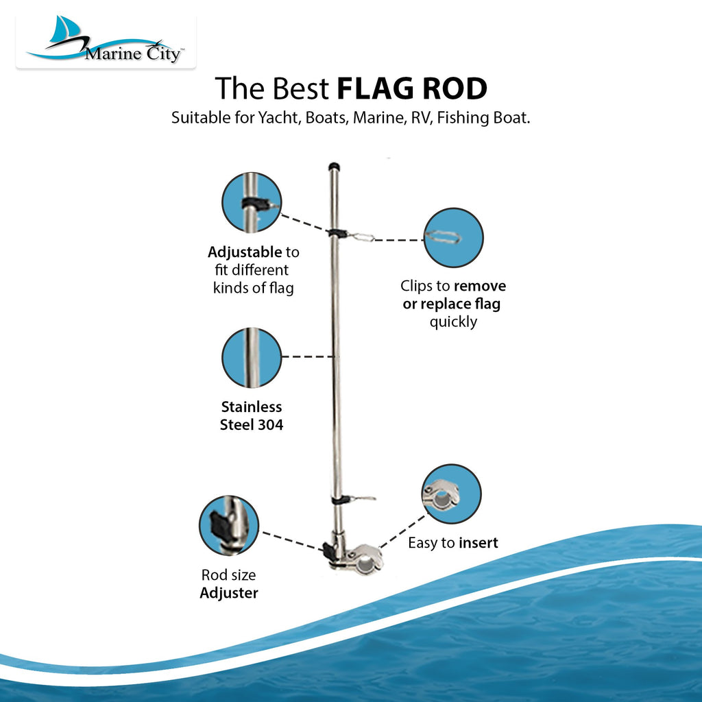 21 inch Stainless Steel Rail Mounted Flag Pole with US Flag for Boat Yacht K910
