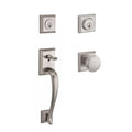 Double Cylinder Napa Handleset with Round Knob and Traditional Square Rose Satin Nickel T42103