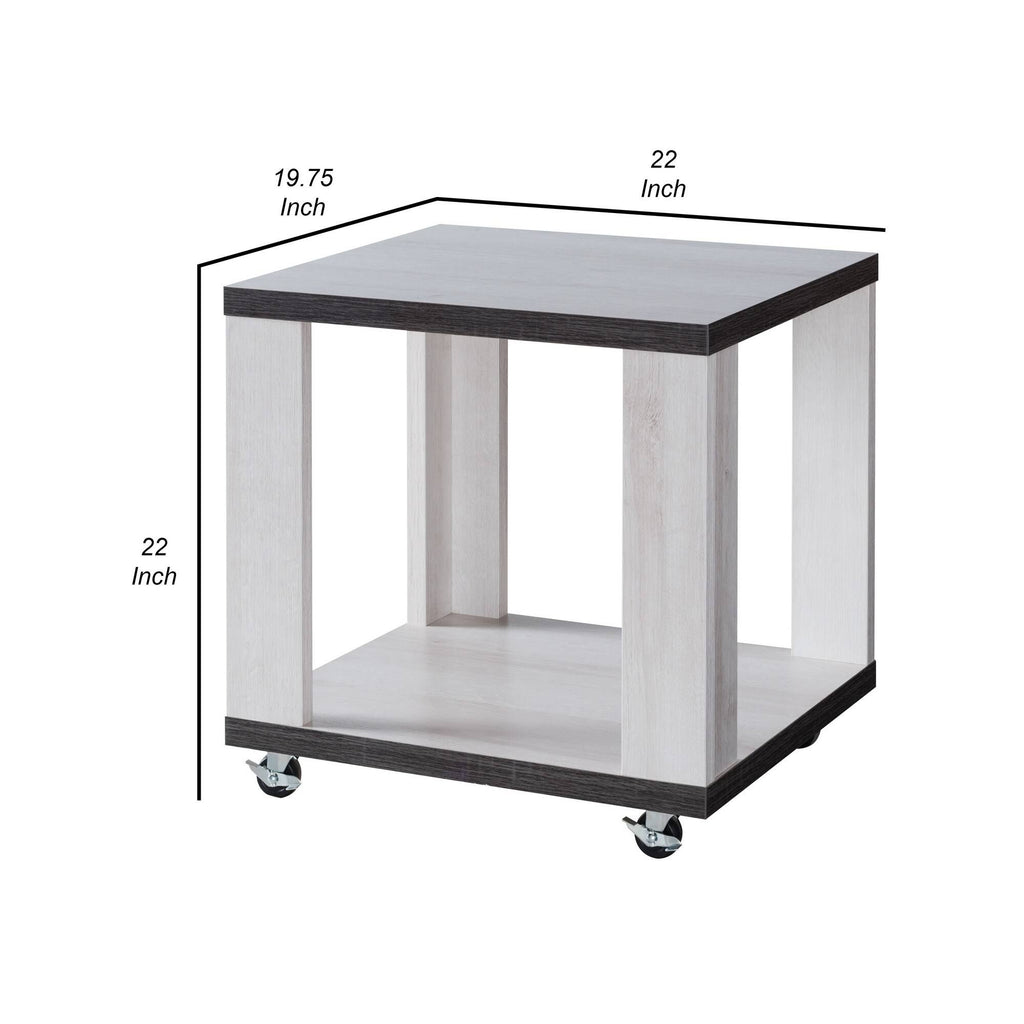 White and Gray MDF End Table with Wooden Open Bottom Shelf G572435