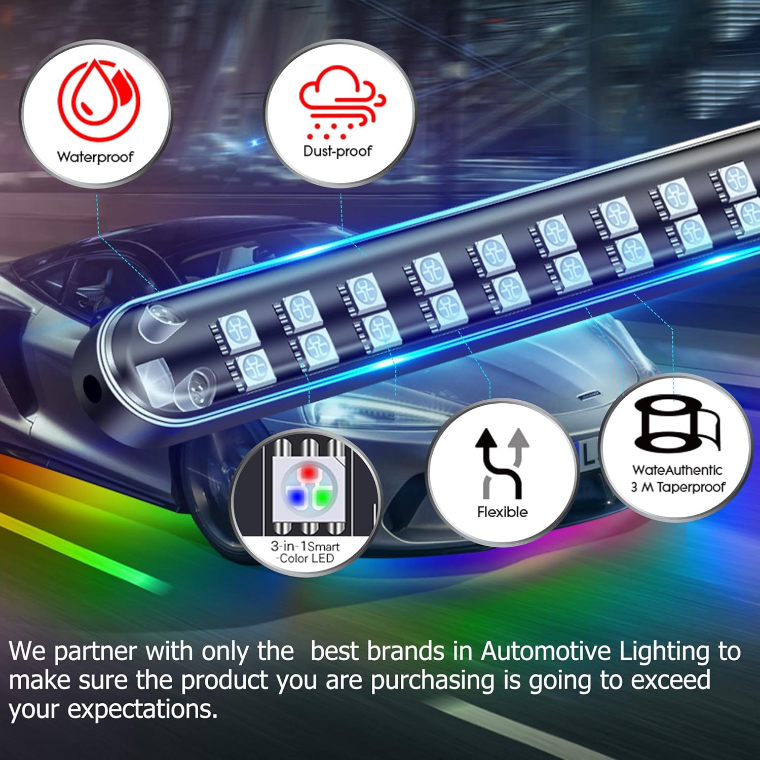 6PCS 216-LEDs Double-Row Neon Underbody LED Strips Kit with APP IP68 12V C78149