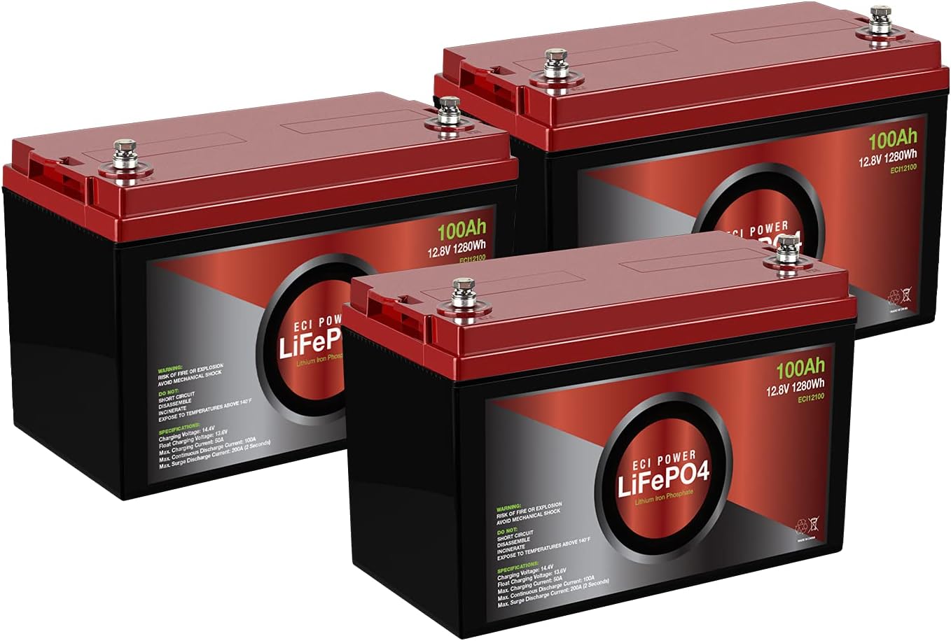 2 Pack 12V 100Ah Lithium LiFePO4 Deep Cycle Rechargeable Battery with Built-in BMS S830
