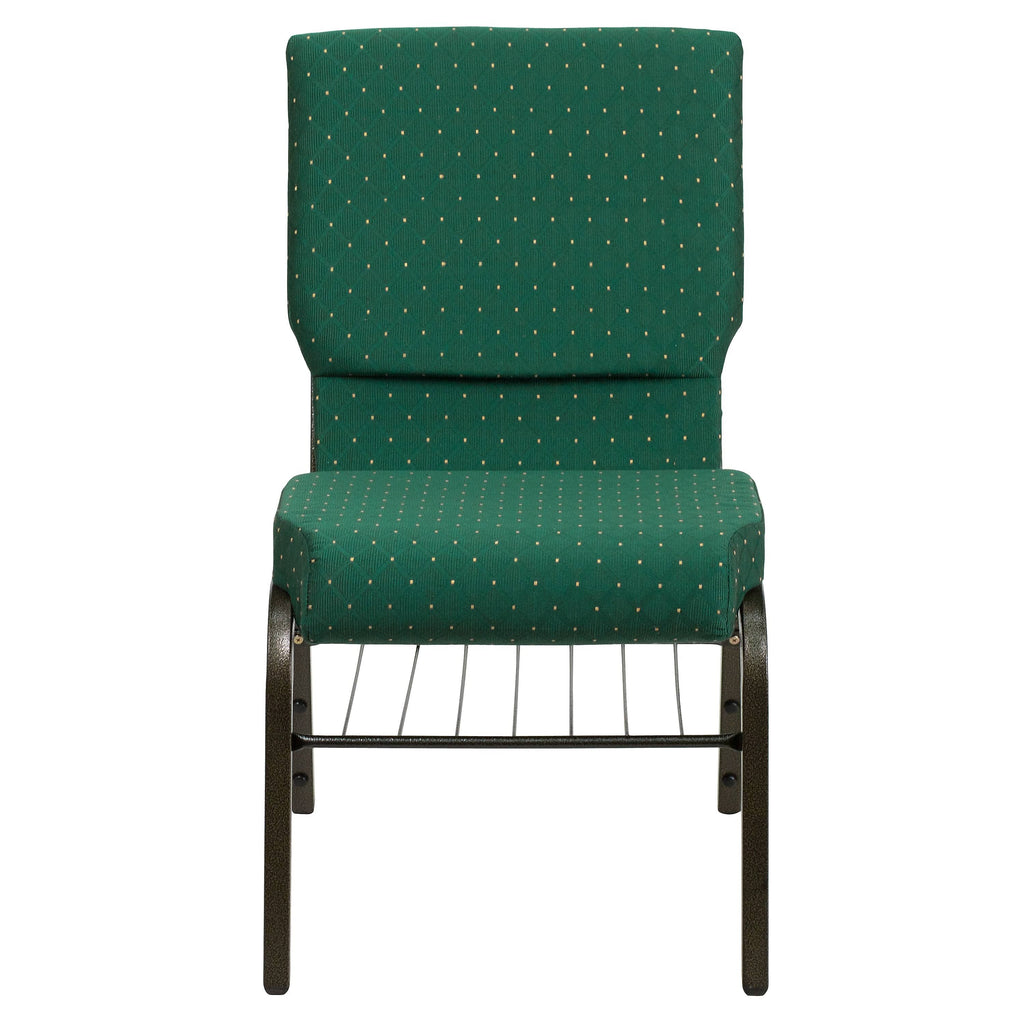 Church Chair with Book Rack Green Patterned Fabric T128264