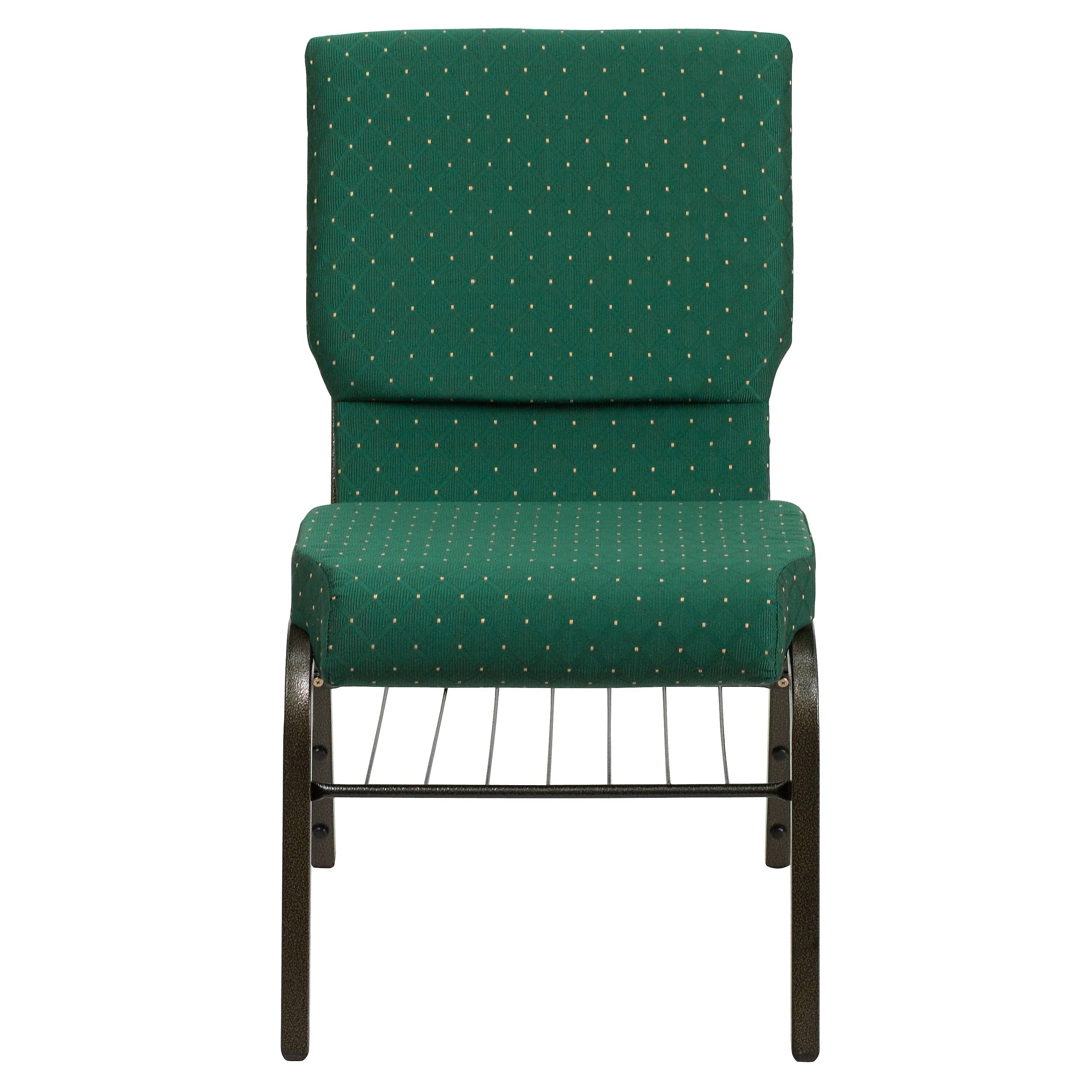 Church Chair with Book Rack Green Patterned Fabric T128264