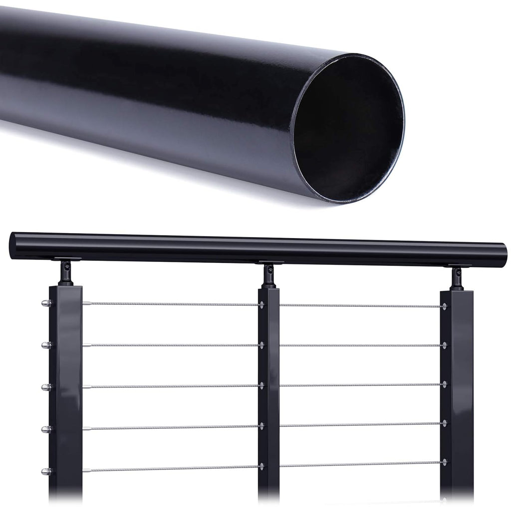 6.6Ft Stainless Steel Handrail Black Powder Coated Round Pipe Tube Y6370