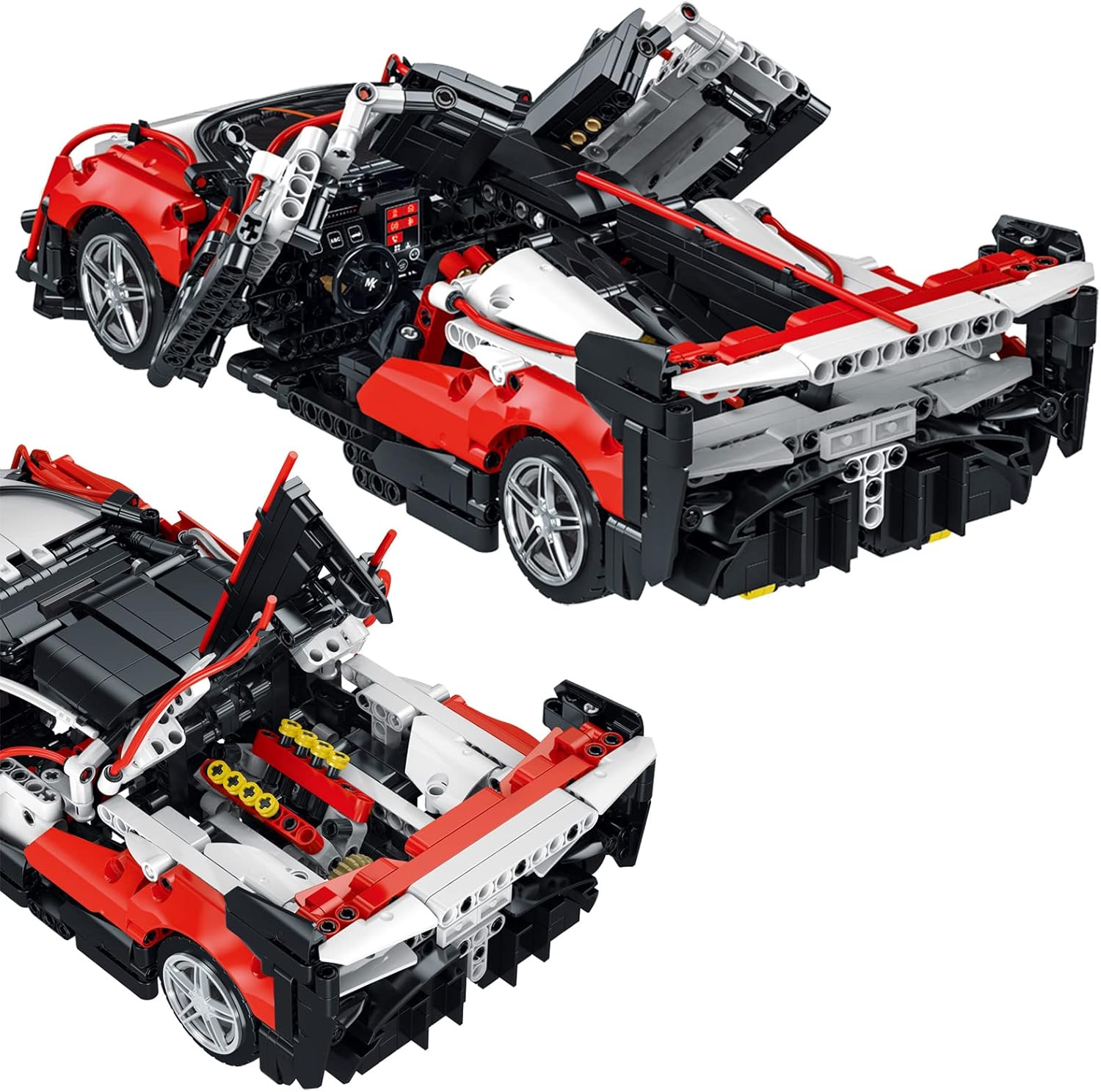Red and White 1:14 Scale Sports Car MOC Building Blocks Set (1529 Pcs) Pack of 2 X410