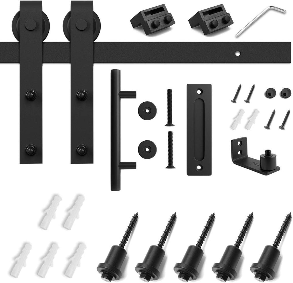 Sliding Barn Door Hardware Kit with 6.6ft Track Kit, Pull Handle Set, Floor Guide G126066