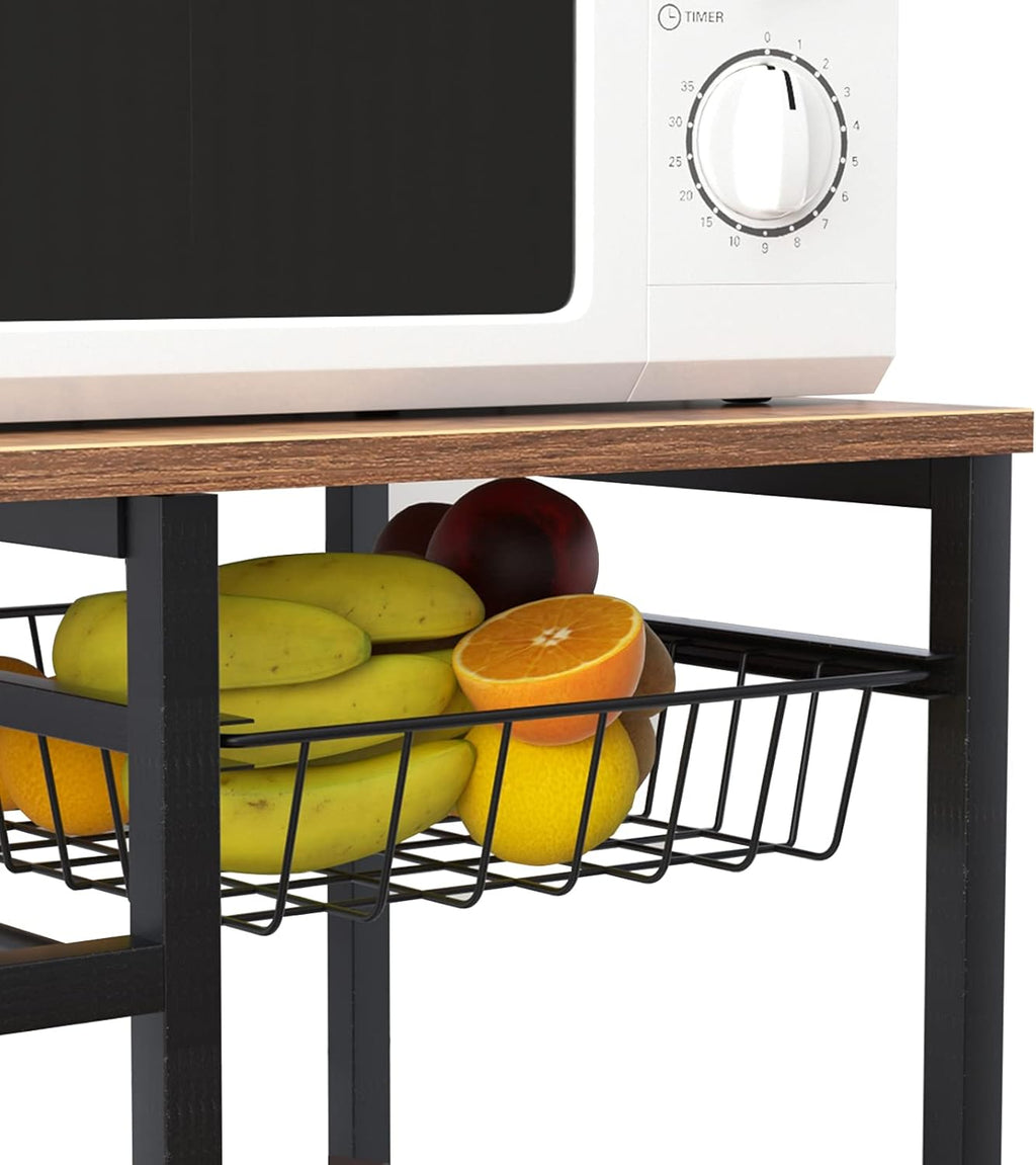 Rustic Brown Rolling Kitchen Baker's Rack Utility Storage Shelf Cart Microwave Stand Z205