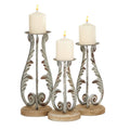 Distressed Silver Metal and Wood Set of 3 Candle Holders A63741