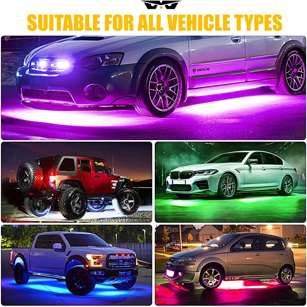 Car Underglow Lights Kit, RGB LED Neon Lights with Wireless Remote & App Control, 4PCS Q82251
