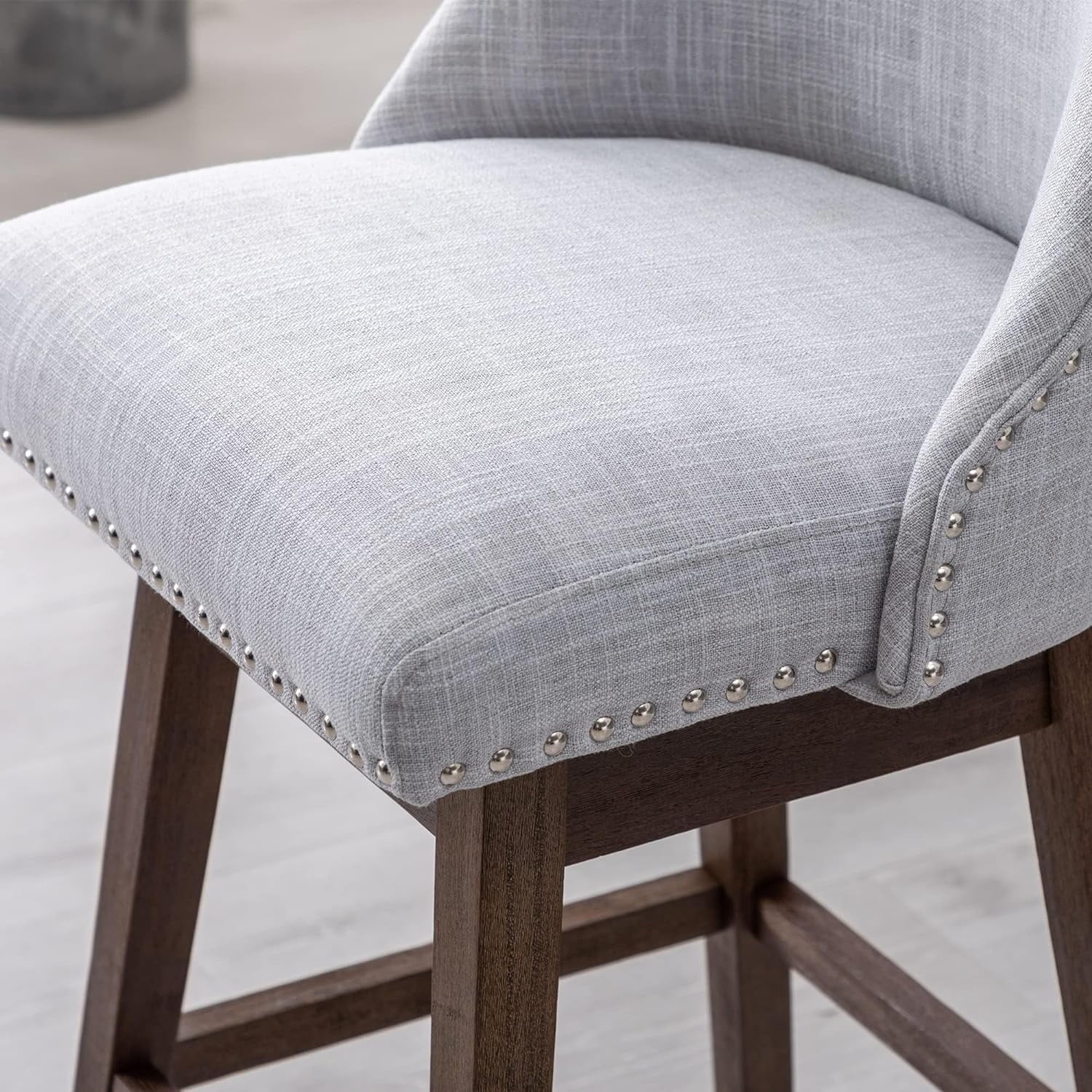 27 inch Swivel Barstools with Wood Legs Linen Fabric Upholstered Grey A174