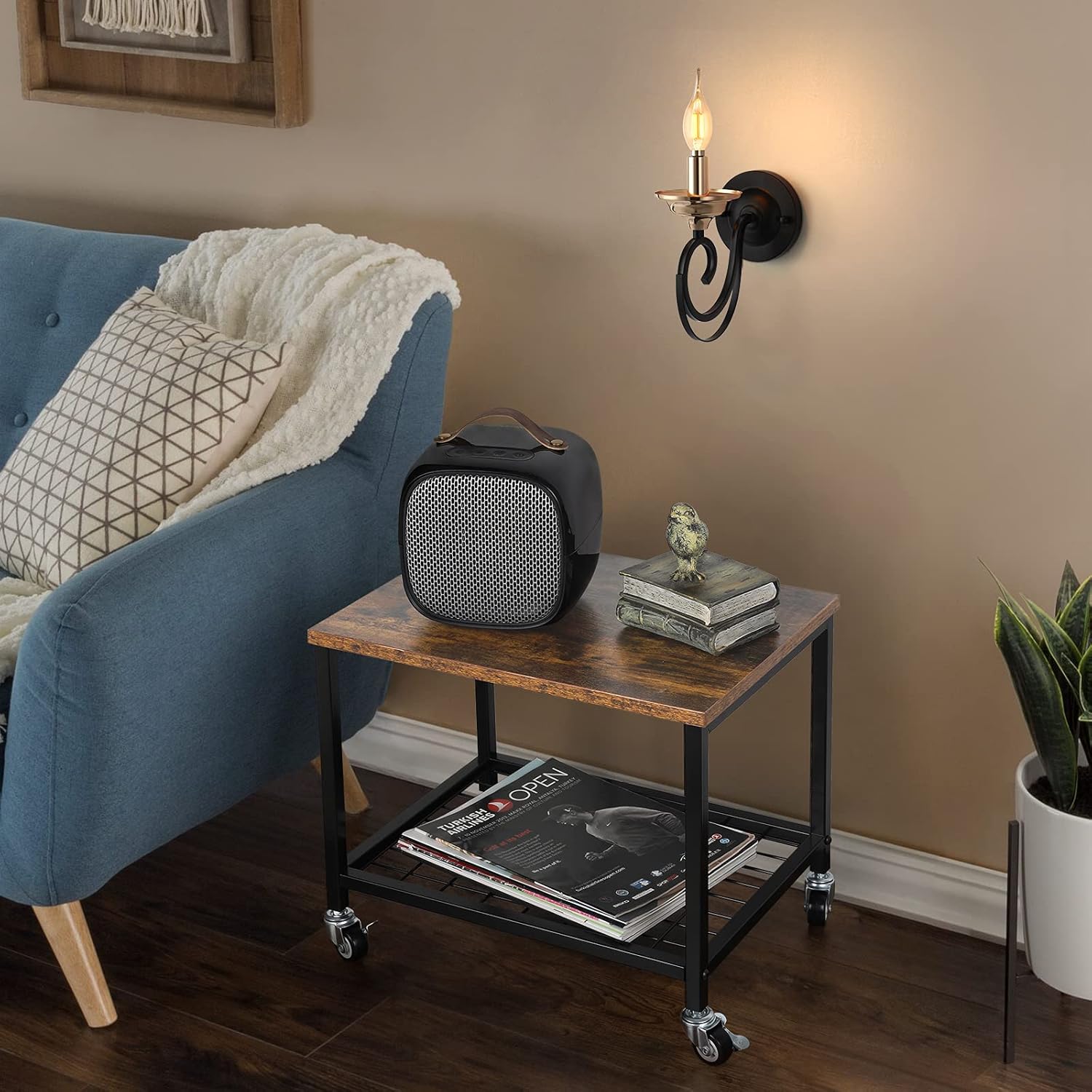 Rustic Brown and Black 2 Tier Printer Cart with Wheels R1287