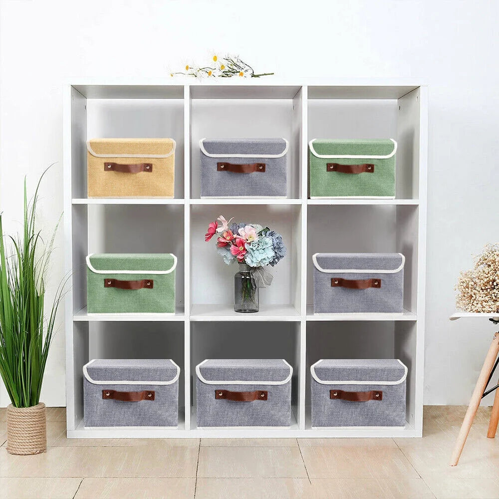 Linen Collapsible Fabric Storage Box with Handle, 6 Pack M31701