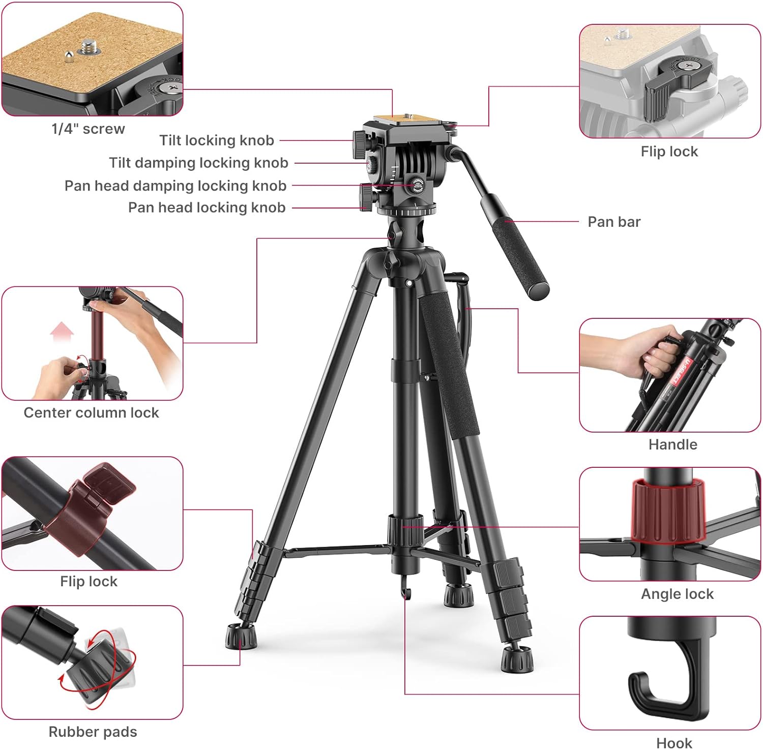 72" Heavy Duty Aluminum Tripod with Fluid Head, Pack of 2 C916