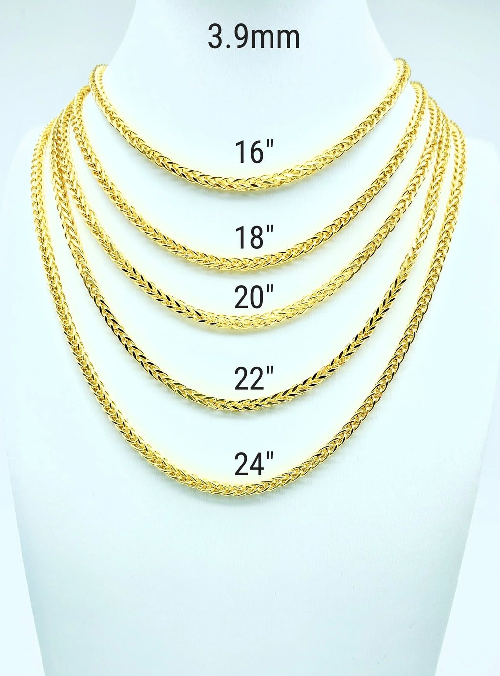14K Yellow Gold Square Franco Wheat Pendant Chain Diamond Cut Necklace 16" 18" 20" 22" 24" Lobster Clasp L25403