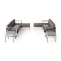 6 Seater Aluminum Sofa and Ottoman Set with Side Tables, Silver and Khaki V145068